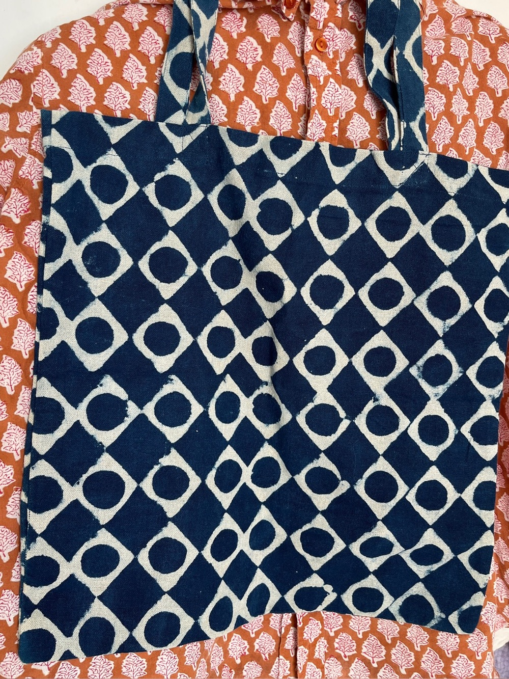 Dushyant Indian Hand Block Print Cloth Tote Shopper Shopping Book Bag - New